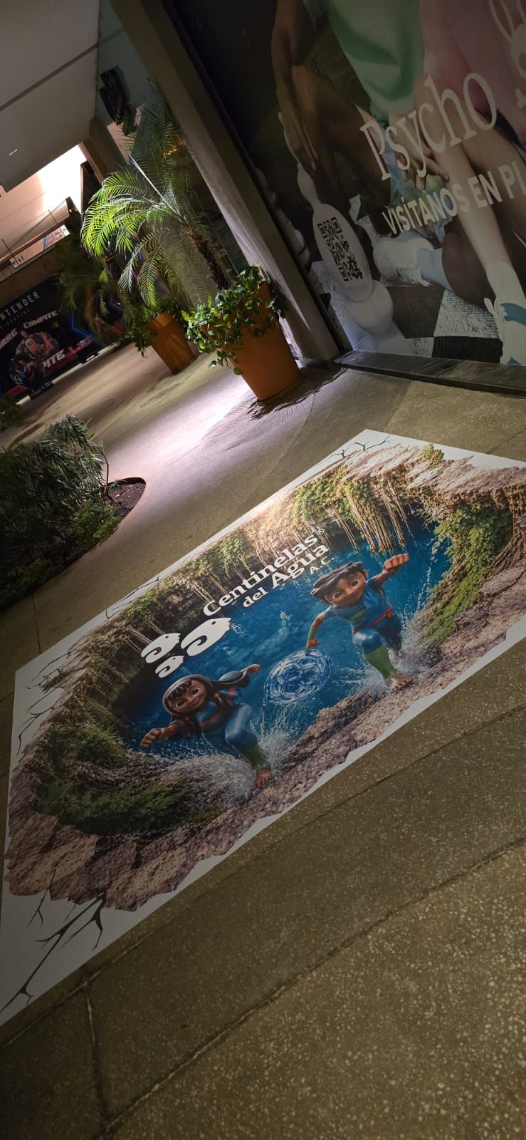 Vinil de piso con efecto 3D visto desde escaleras